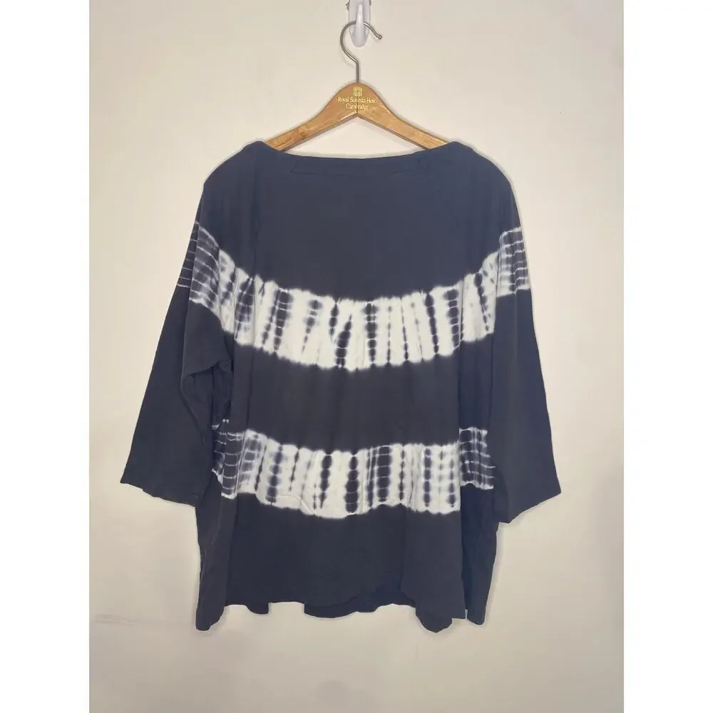 Purejill‎ Organic Cotton Gray White Sweater 3/4 Sleeves Large Lagenlook